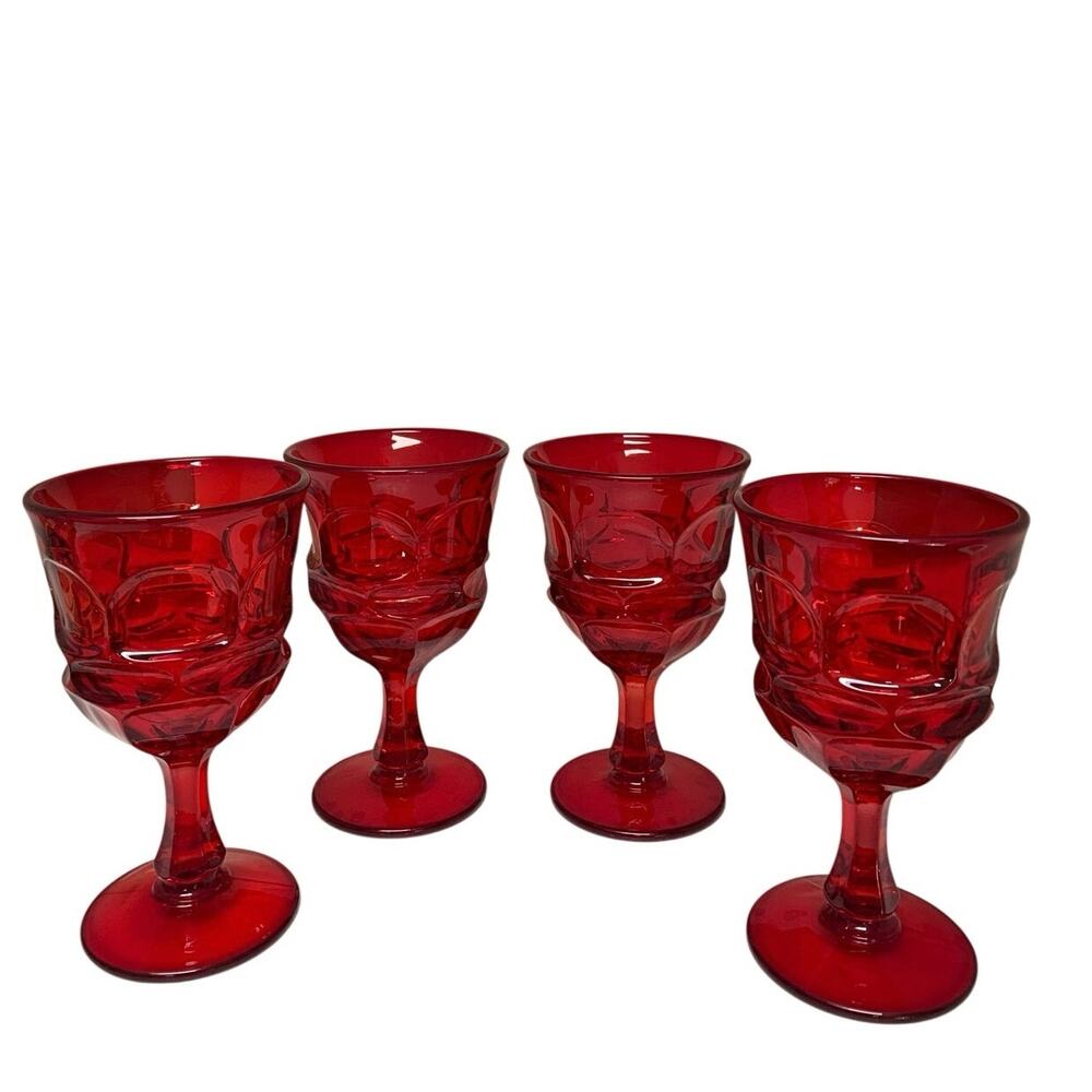 Set of 4 Vintage Ruby Red Fostoria Argus Wine Water Goblets